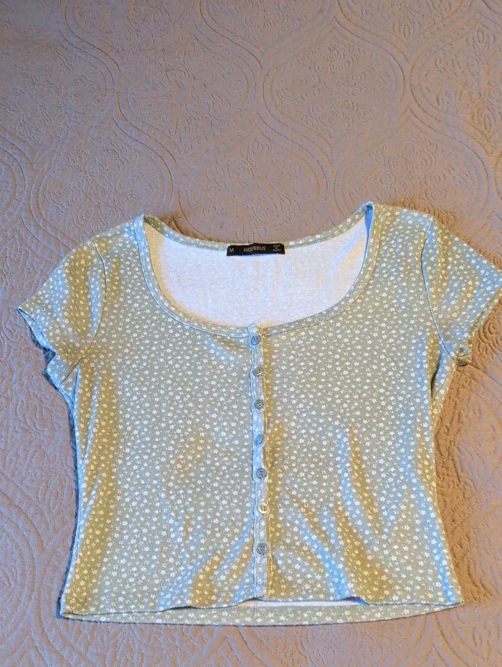 Sage floral print button T